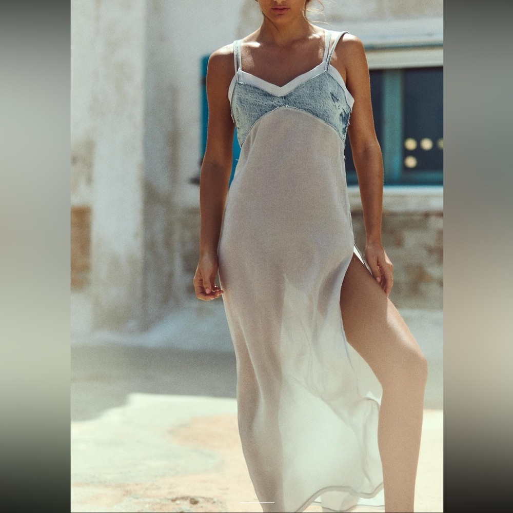 NWT Zara denim contrast slip dress size L